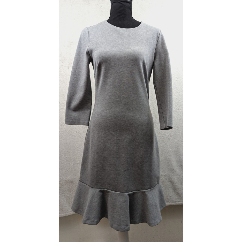Banana Republic sz 2 Sheath Dress gray knit ruffly at bottom stretchy 0799